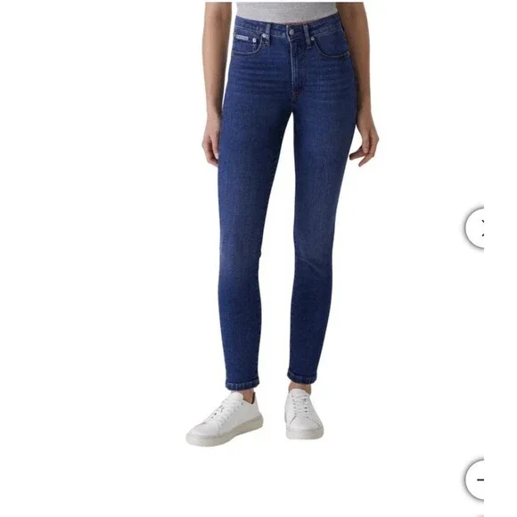 Calvin Klein High Rise Skinny Jeans 14/32 Inseam 27” Dark Blue Storm Blue NWT - Picture 2 of 5
